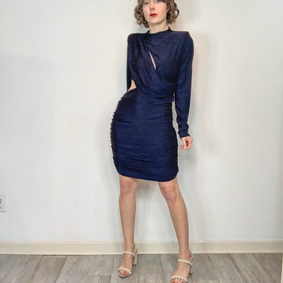 Miss Circle Dresses & Skirts - MISS CIRCLE Reva Deep Blue Metallic Long Sleeve Cutout Dress glam bodycon 2682